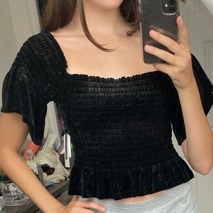 NEW Black Velvet Peasant Top